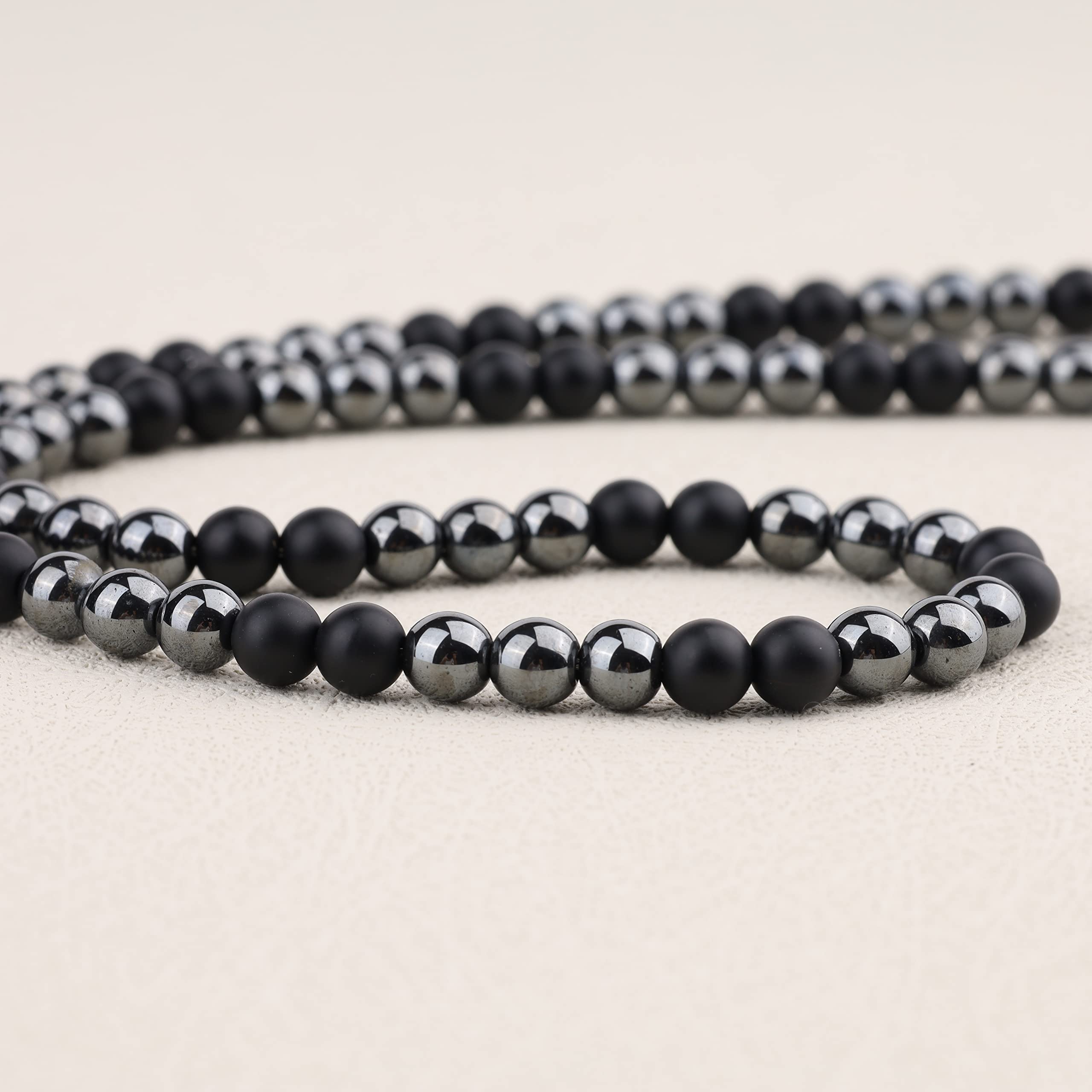 GAVU Collana da Uomo di Pietre Naturali e Cristalli, Collana di Perline di Ematite e Pietre Dure da Uomo