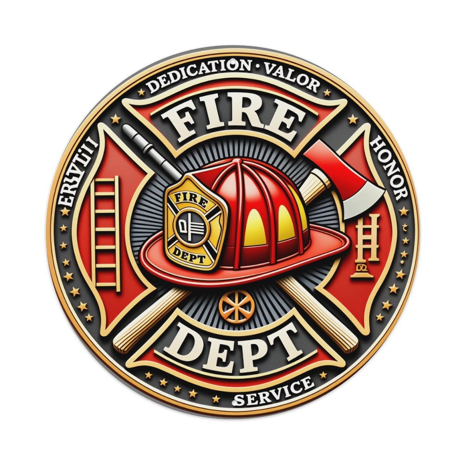 Fire Department Emblem Design Pattern Metal Tin Sign Vintage Garden Bedroom Cafe Bar Man Cave Home Wall Decor Metal Poster 8x8 inches