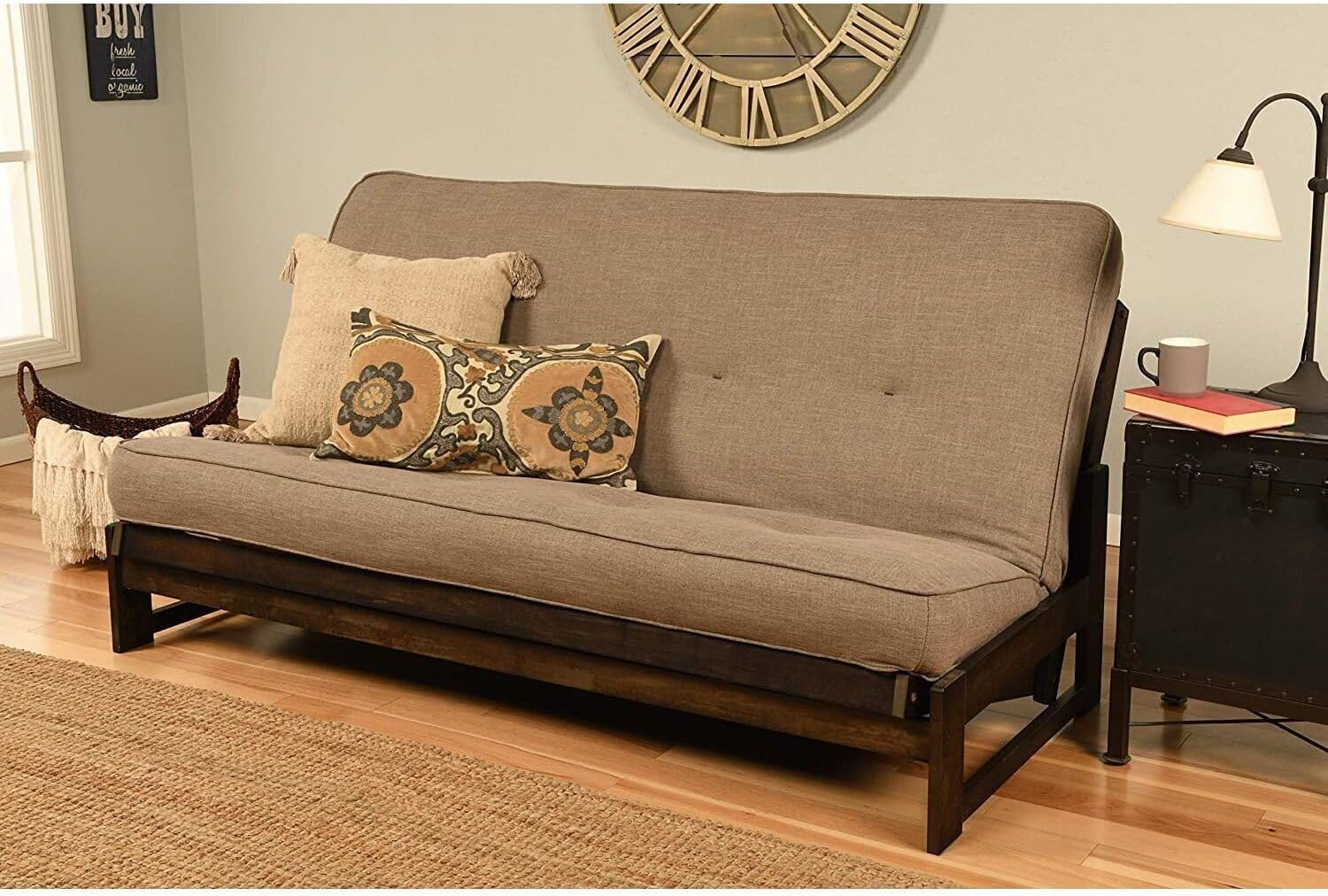 Maykoosh Full Size Futon Frame Set - Reclaimed Mocha Finish Convertible Sofa Bed for Living Room, Bedroom & Guest Room