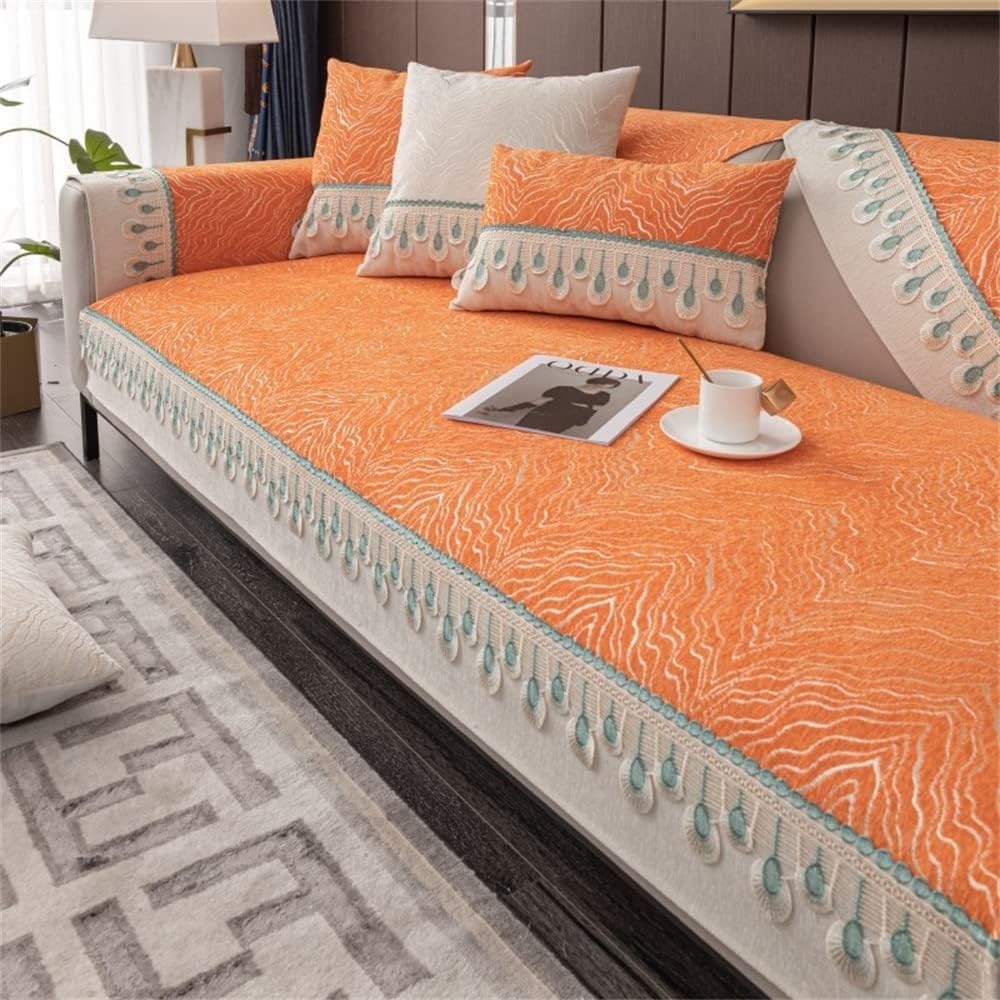Housse canapé chenille orange 70 anti-rayures pour protéger le meuble des griffes de chat