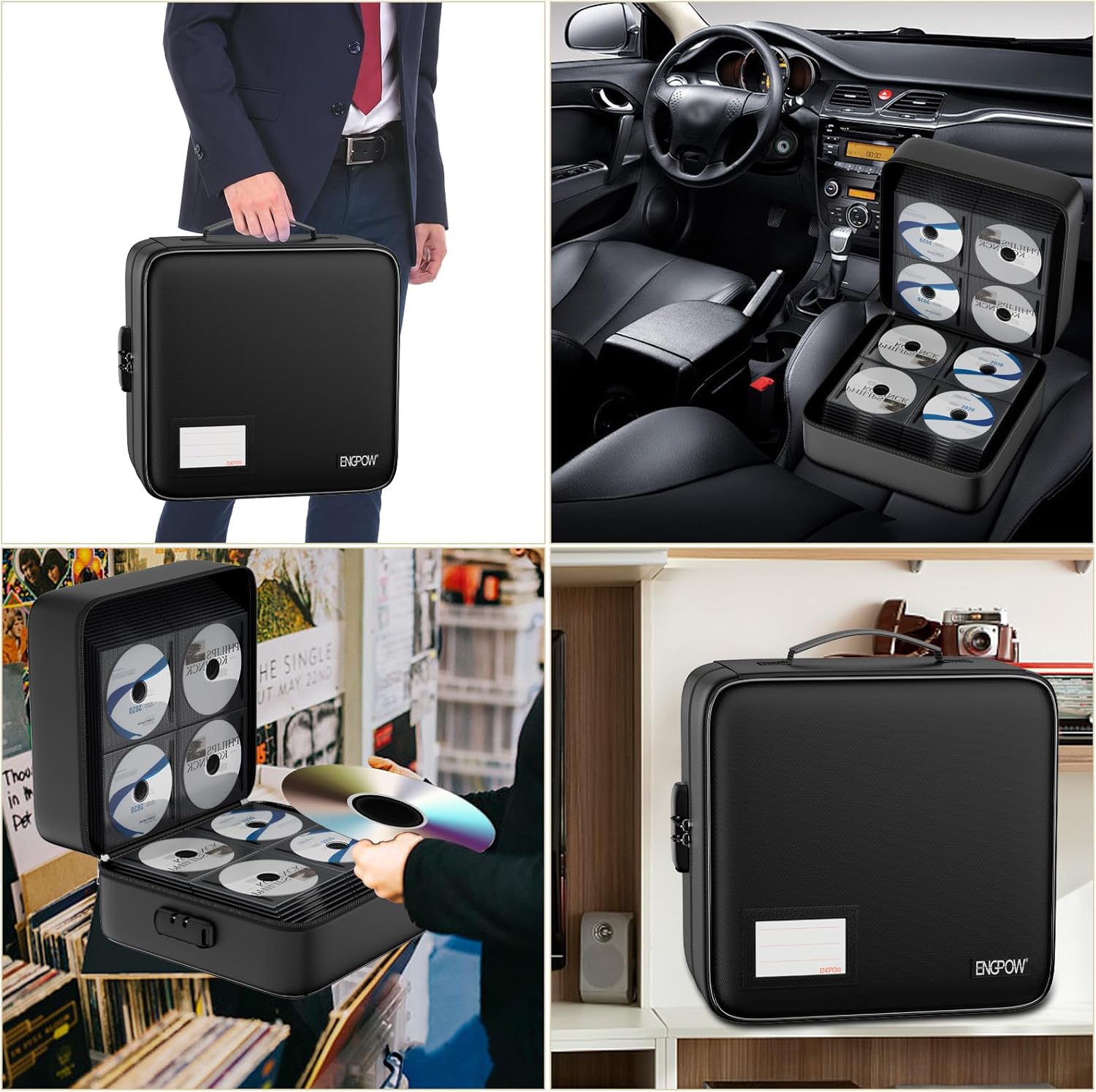 ENGPOW CD/DVD Storage Case with Lock,Fireproof CD/DVD Case Binder,400 Capacity CD Organizer Binder DVD Storage Holder with Zipper＆Handle,Portable Storage Binder Safe for Home Office Travel Car,Black