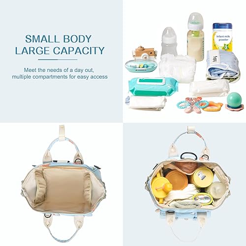 Miniatura 3 de Mochila pequeña para pañales con bolsillos aislados para niños pequeños, Cielo azul floral , Pequeño, Floral