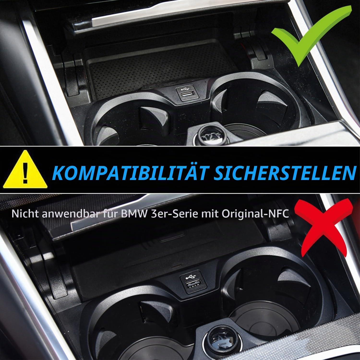 Kabelloses Ladegerät für BMW 3er G20 2019–2024/BMW 4er G22 2020–2024/2er | OEM-Passform mit 18W QC3.0 USB, BMW 3er G20 2019–2024 BMW 4er G22 2020–2024 Schnellladendes Handy-Ladegerät (Nicht für NFC)