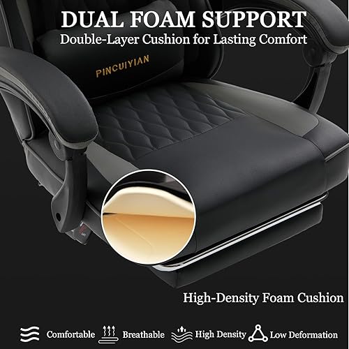 Miniatura 8 de Silla ergonómica para juegos con reposapiés y soporte lumbar, silla de computadora reclinable de piel sintética con respaldo alto y reposacabezas y
