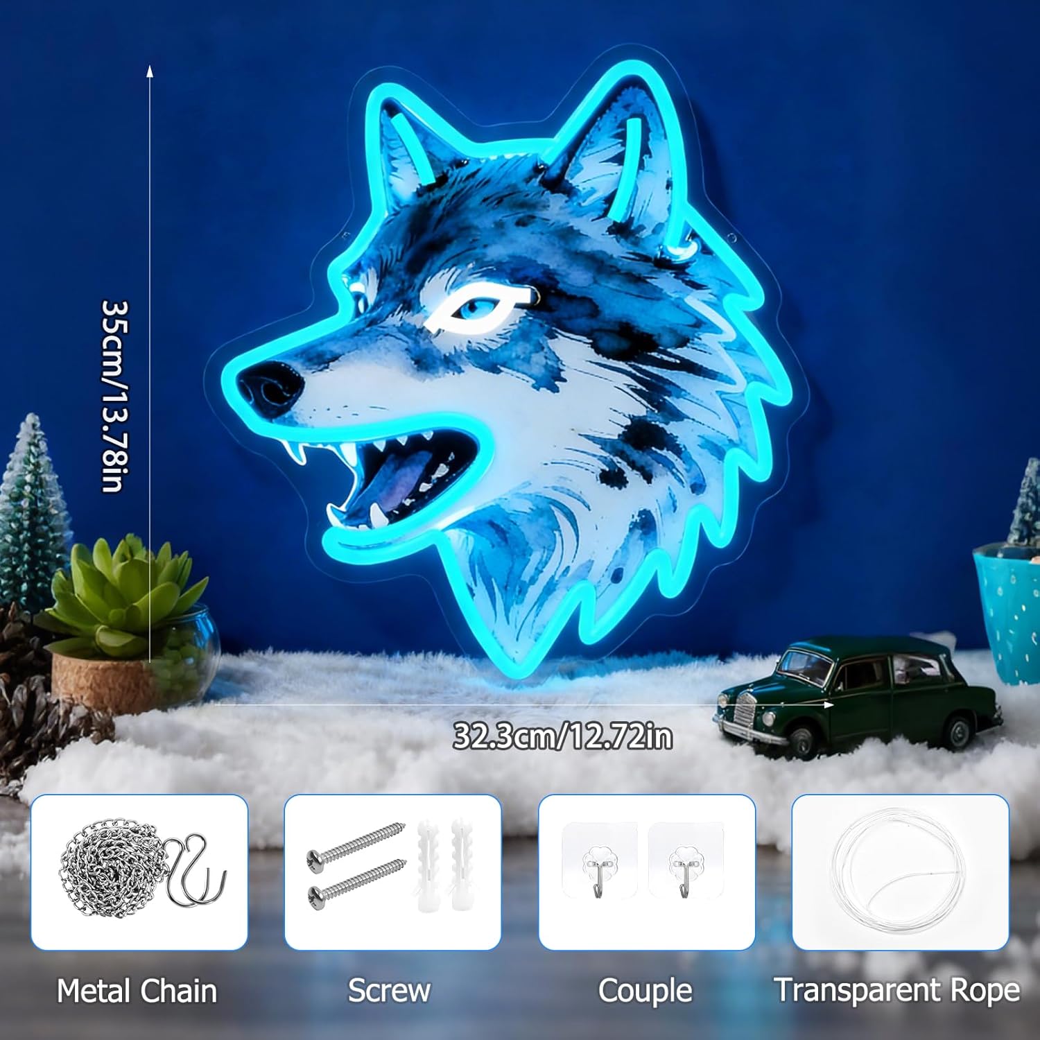 Wolf Neon Sign, UV Printed Dimmable Led Wolf Neon Light Animal Wall Decor Wolf Gifts for Boys Men Bedroom Living Room Man Cave Home Birthday Decoration