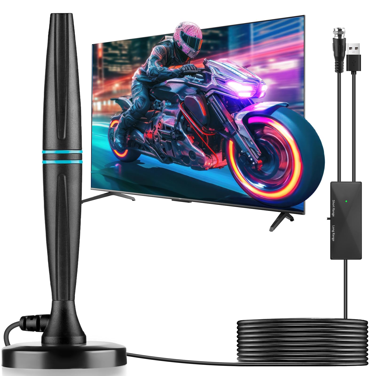 Qincesan TV Antenna Indoor, Antenna for Smart TV, Support 4K 1080p with Signal Booster for Local Channels, Long Range Reception for Old TV and All TVs