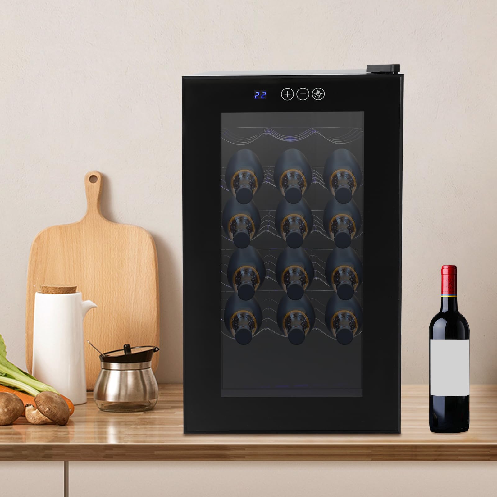 Frigorifero per vino, 46 l, per 18 bottiglie, con temperatura regolabile, frigorifero per bottiglie con display LED, touch, 8-18°C