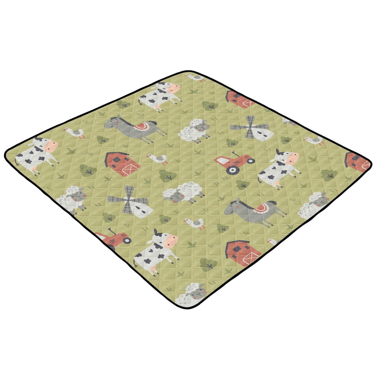 KICPOAY Baby Play Mat Cute Farm Tractor and Animals 50 x 50 Playpen Mat Baby Play Mats for Floor Play Gym Crawling Mat Non-Slip Cushioned Baby Playmat for Infants, Babies, Toddlers