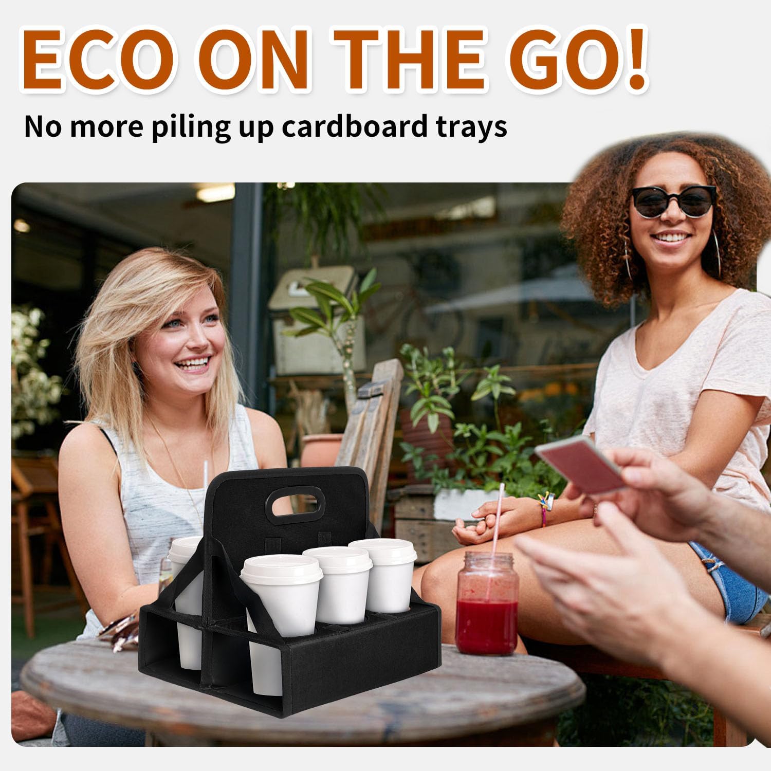 Drink Caddy, Portable 6-Cup Drink Carrier with Handle - Reusable & Foldable Cup Holder for Coffee, Wine, Cocktails | Secures Hot & Cold Beverages for Delivery, Takeout, Catering & Parties (Black) - Image 5