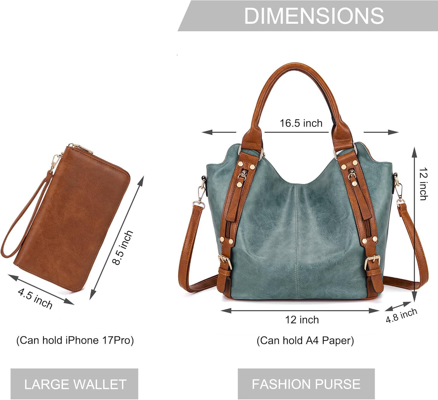 Crossbody Bags for Women Large Hobo Purse PU Leather Shoulder Handbag Ladies Tote Wallet Set 2PCS