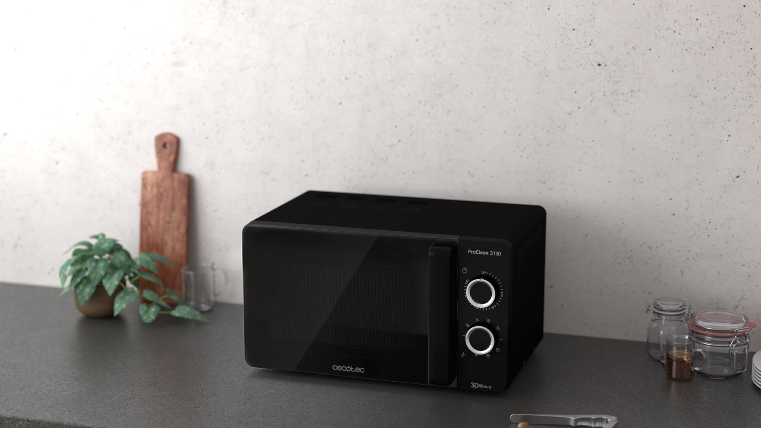 Cecotec Pro Clean 3130 Mikrowelle 700 W Quarz Grill 800 W Garraum 20 L Hochpollierte All Black Frontspiegeltür Innenlicht 3D Wave Ready 2 Clean 30 Min Grarzeit Timer 6 Stufen 2 Drehregler In Schwarz