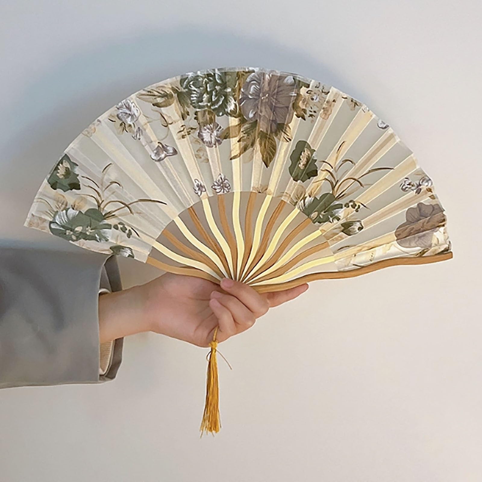 SXTYYH Folding Hand Fan, Handheld Vintage Floral Fan, Chinese Folding Fans for Women, Bamboo Ribs Decoration Festivals Dance Everyday(A)