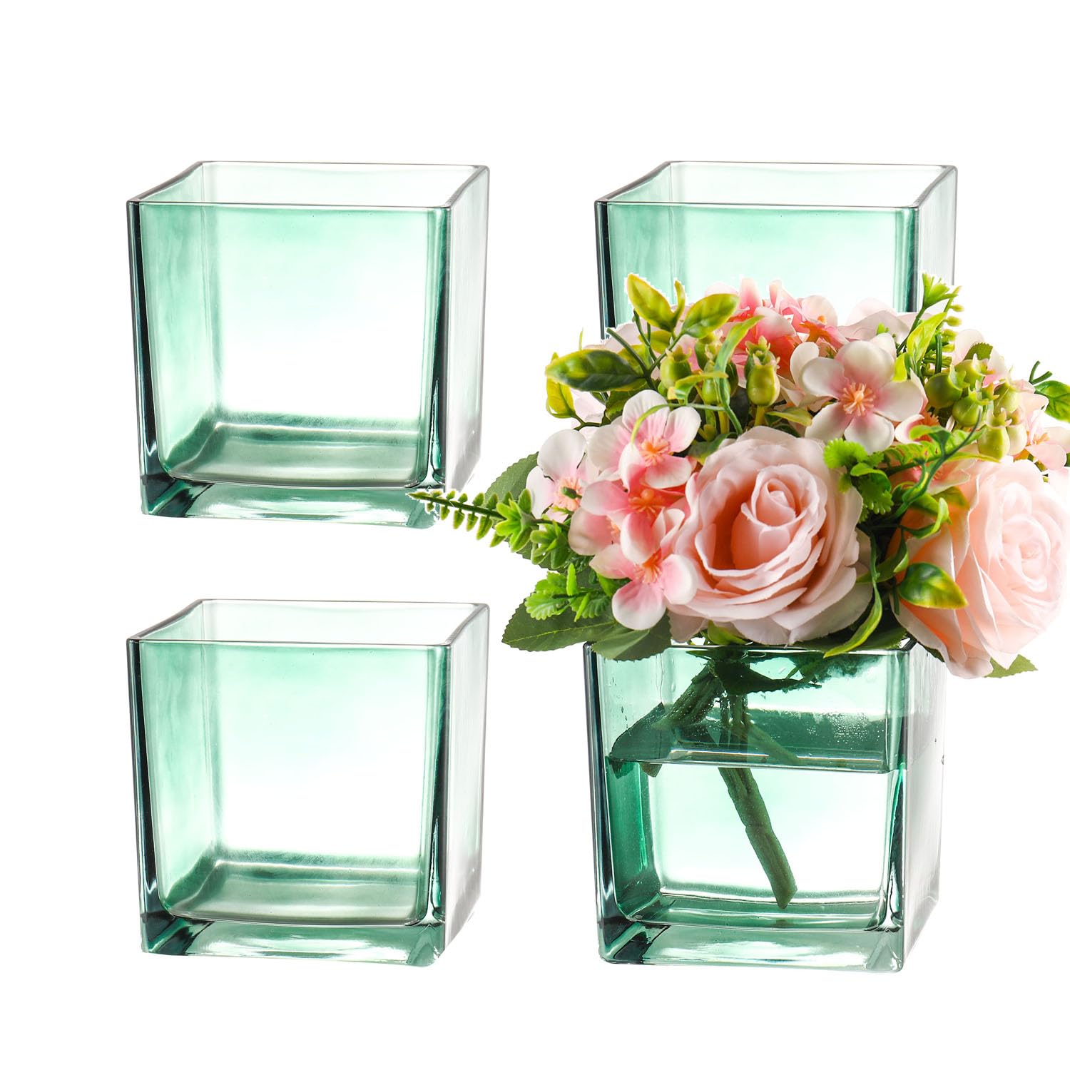 Pack De 6 Jarrones Cuadrados De Cristal - 5x5x5 Pulgadas Cada Uno, Transparentes - Ideales Para Centros De Mesa, Bodas, Decoración De Hogar U Oficina