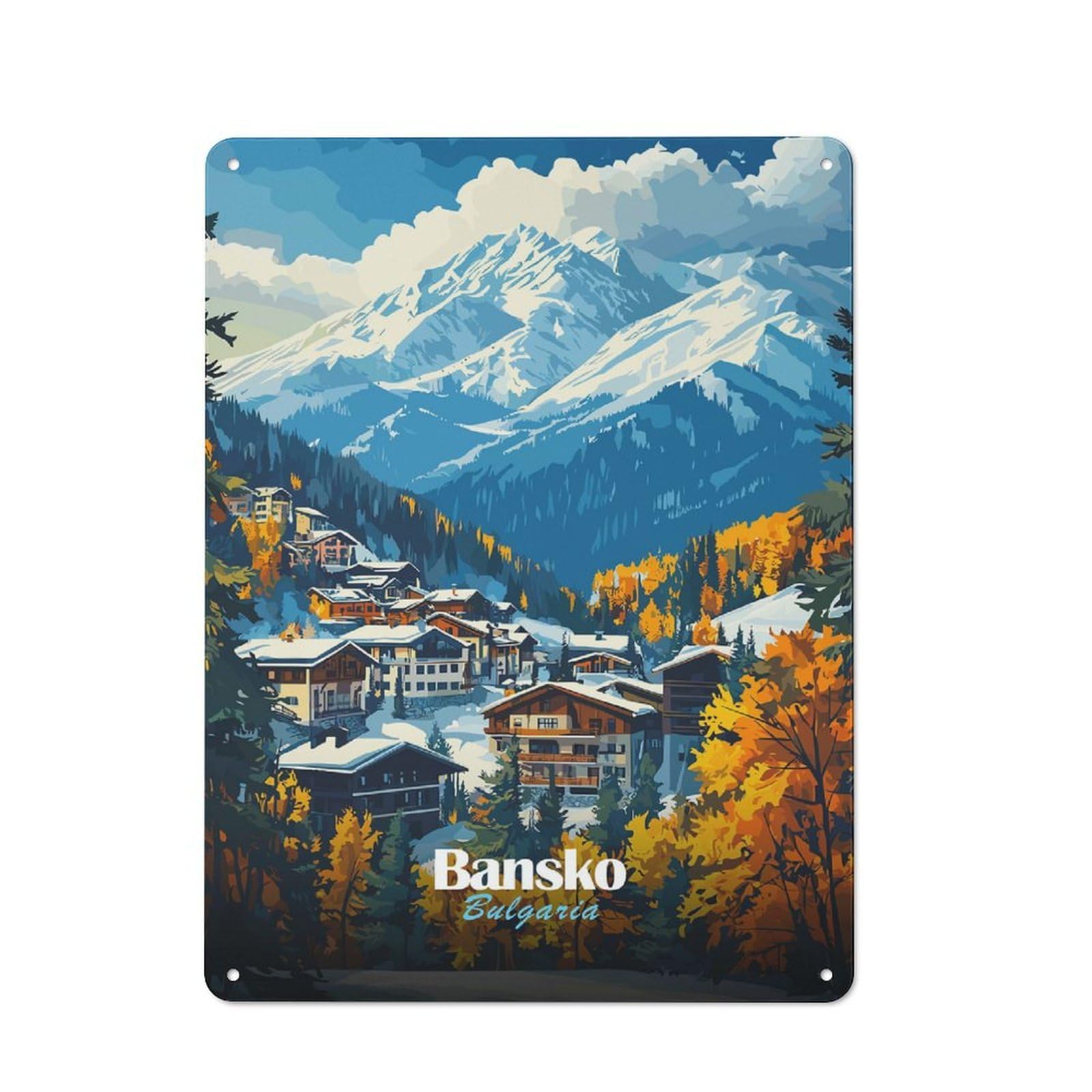 Junmoney Style-4 Bansko, Bulgaria Mountain Village Shop Front Style Metal Wall Decor 40X30cm, Bistro Metal Sign For Takeaway, Bar, Kitchen Or Counter Area