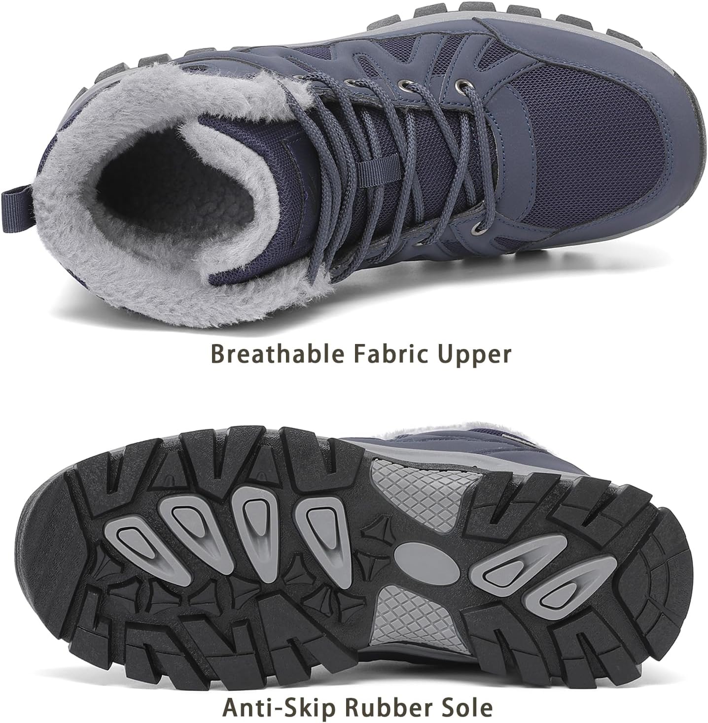 FLARUT Mens Snow Boots Insulated Fur Liner Winter Warm Hiking Shoes Walking Sneaker - Image 4