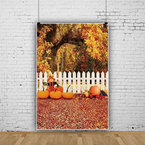Miniatura 2 de Laeacco Fondos de fotografía de otoño de 5 x 7 pies, fondo de otoño para el día de Acción de Gracias, valla blanca, hojas de calabaza, cosecha, baby