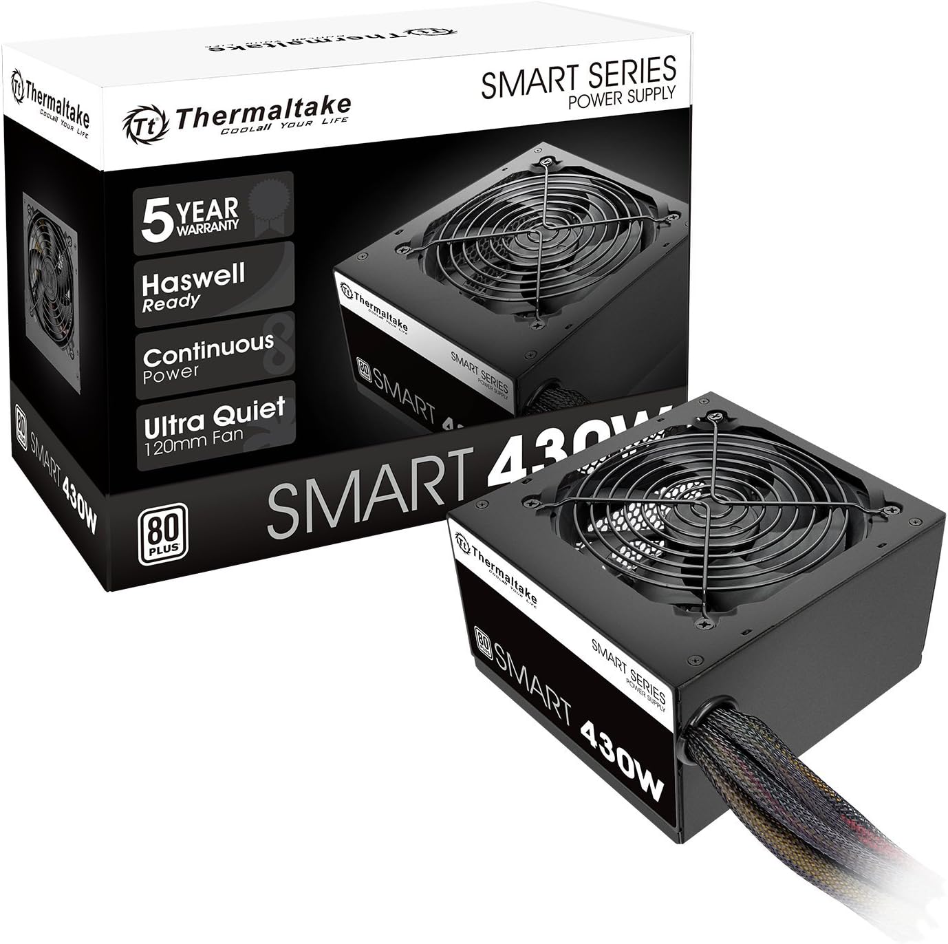 Thermaltake Smart 430W 80+ White Continuous Power ATX 12V V2.3/EPS 12V Active PFC Power Supply PS-SPD-0430NPCWUS-W