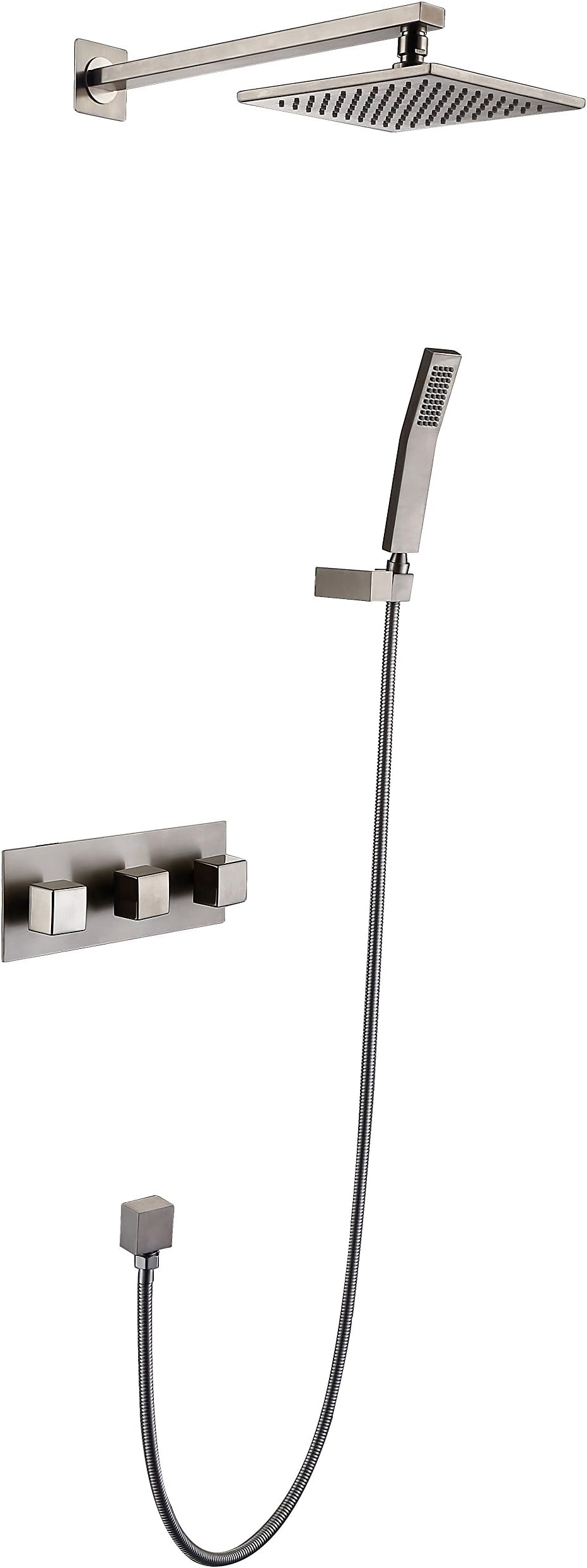 Luxury Brass Rain Shower Systems Wall Mounted Shower Combo Set with High Pressure 8 Inch Square Rain Shower Head and L Style Handheld Shower Faucet Set Brushed Nickel,Brass