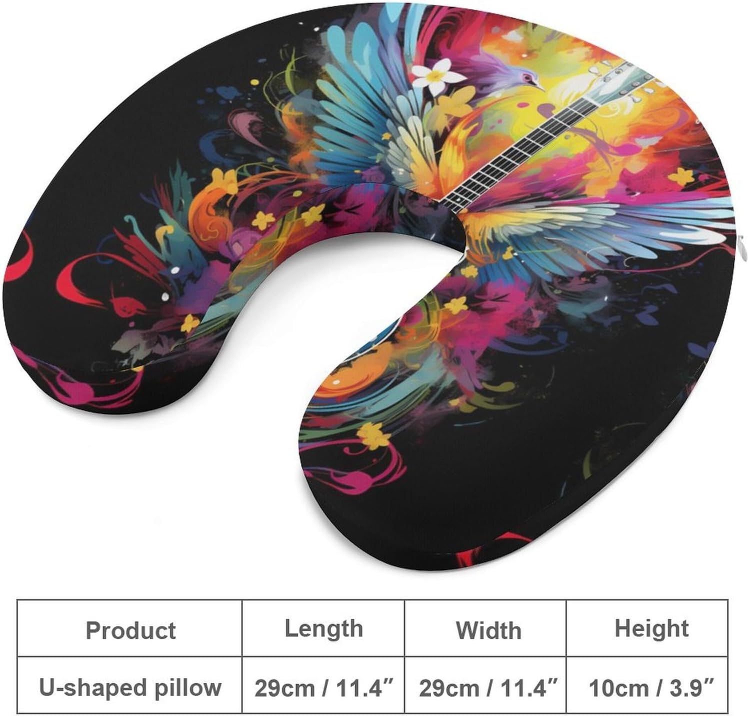 Watercolor Guitar with Wings U Shaped Neck Pillow Portable Travel Airplane Headrest Pillow Lightweight Support Pillow Cushion