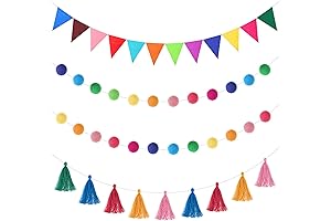 Rainbow Felt and Pom Pom Garland Set for Festive Occasions