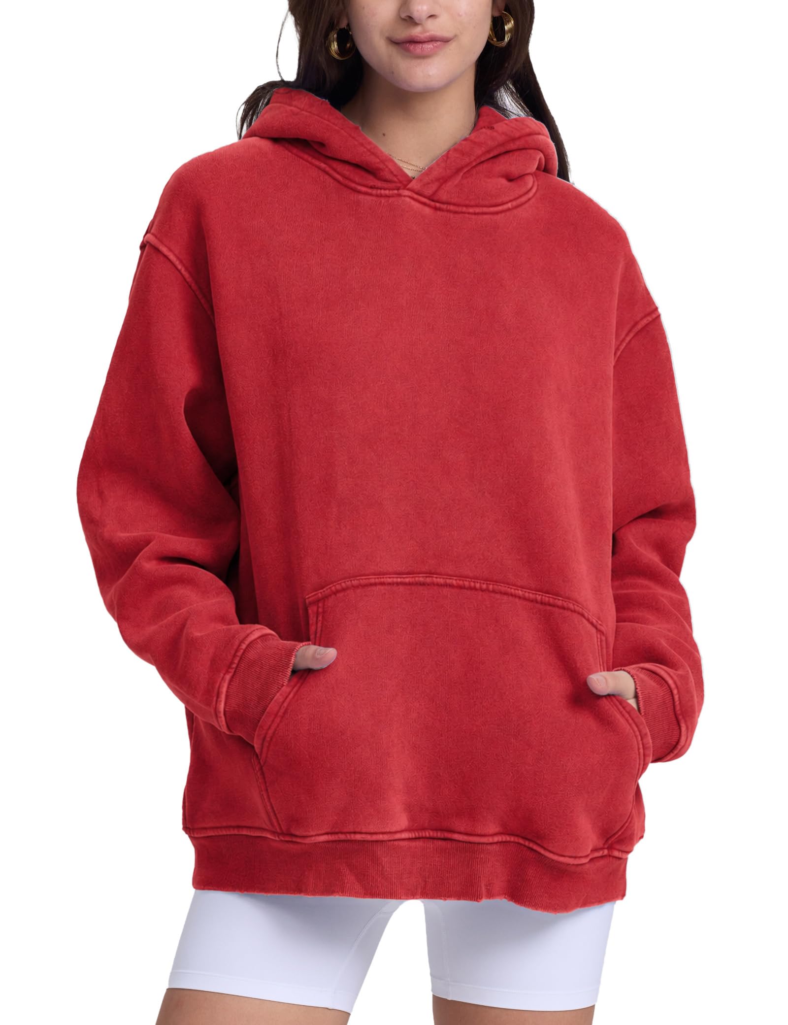 FAIABLE Womens Oversized Acid Wash Hoodie Unisex Heavyweight Fleece Cotton Hoodies Vintage Washed Sweatshirt for Women