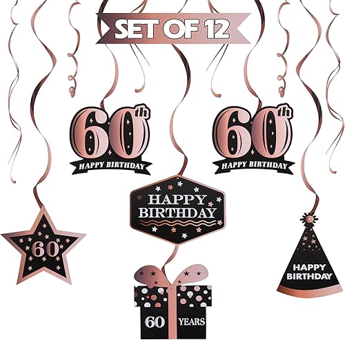 Miniatura 27 de LINGTEER Happy 65th Birthday Decorations Set - 12Pcs Black & Gold Swirls Streamer,Happy Birthday Bunting Banner,Cheers to 65 Years Old Bday Party