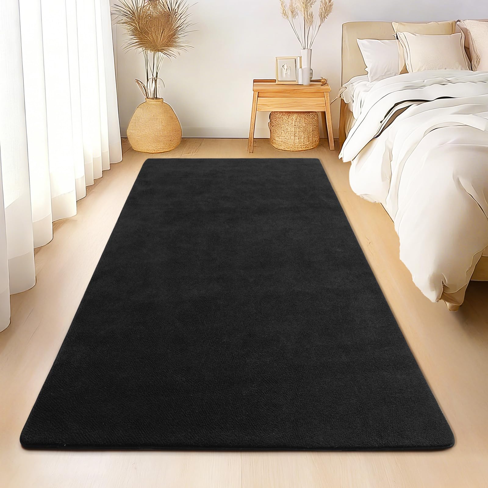 Tapis de salon lavable Rezutan noir pour en finir avec le sol froid de la chambre