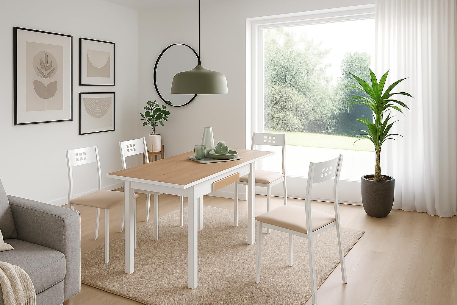 MOMMA HOME Mesa de Comedor Extensible Moderna – Mesa de Cocina Plegable y Extensible, Diseño Noli en Color Roble Rústico y Blanco, Medidas 100/160x60x76 cm