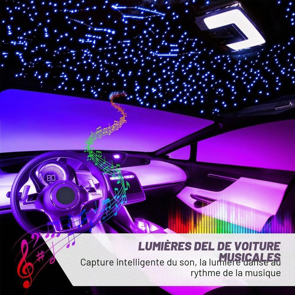 Kit de lumière à fibre optique Twinkle Starlight, 32W, double port moteur, 1000 pièces, 4m de LED, étoile, plafond en fibre optique, kit de lumière avec application/commande à distance par son pour