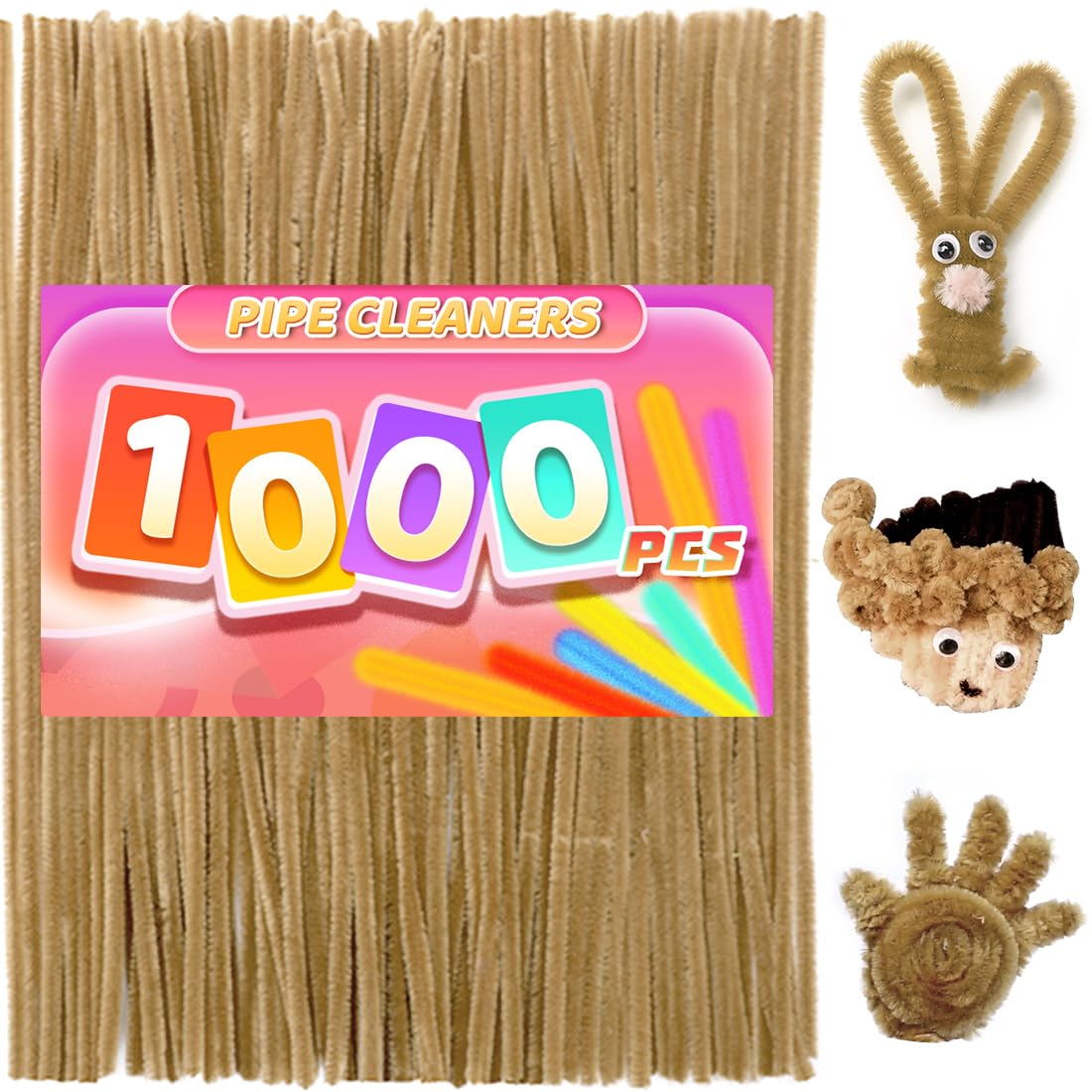 Praisebank 1000pcs Light Brown Pipe Cleaners for Crafts
