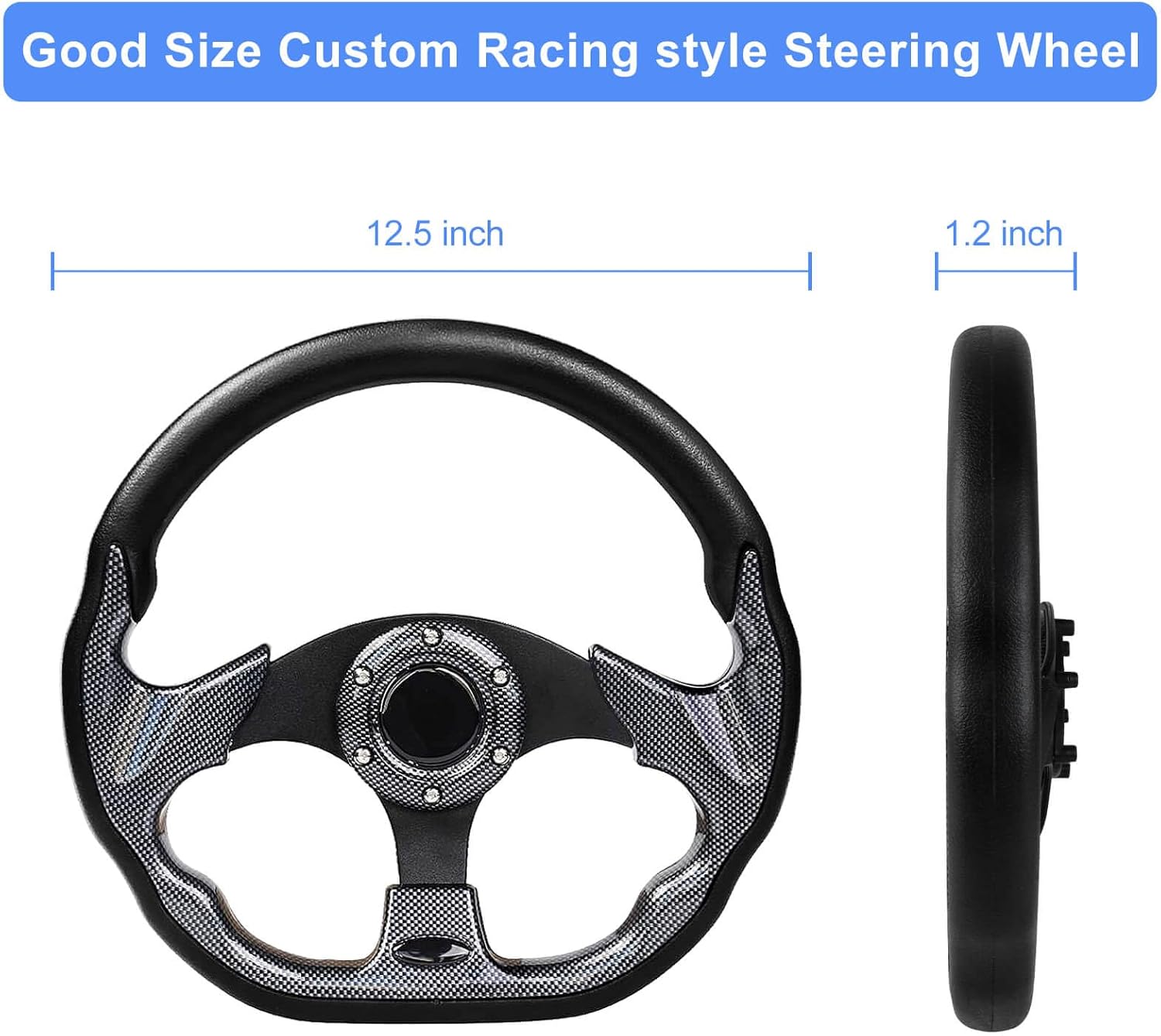 Golf Cart Steering Wheel, Fit EZGO TXT RXV, Club Car DS Precedent Tempo, Yamaha G2-G29 Most Golf Cart, Universal Golf Steering Wheel, Ergonomic Design, D Shape Design