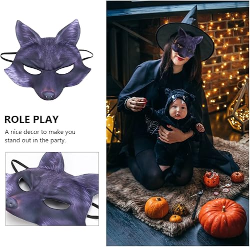 Miniatura 8 de Amosfun Máscara de media máscara de zorro de Halloween, máscara de animal para cosplay, máscara realista de EVA, para fiesta de Halloween, accesorio
