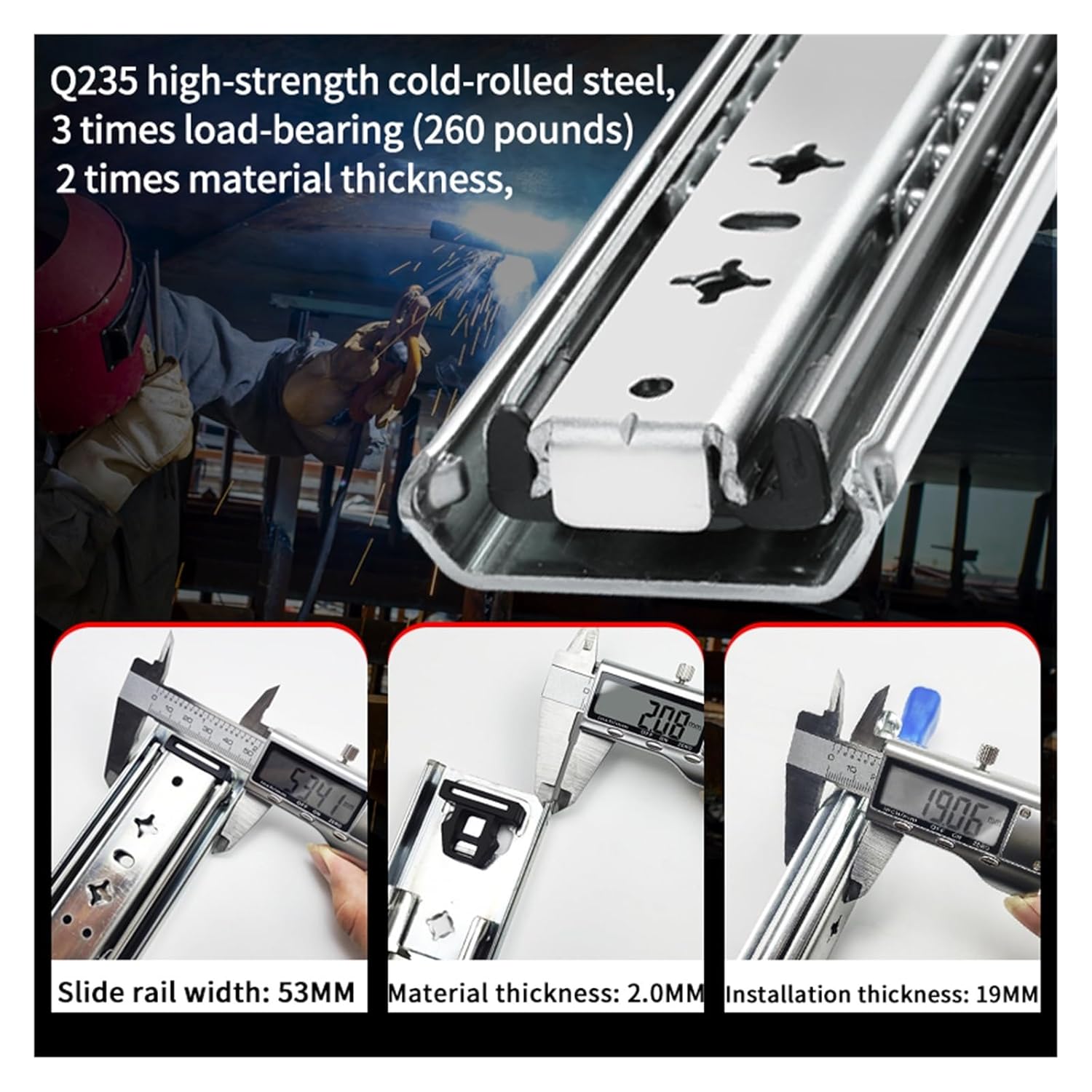 Drawer Rolling Bearing Slip Rail 22 Inch Heavy-Duty Locking Drawer Slides Adjustable Side-Mount Full Extension Ball Bearin