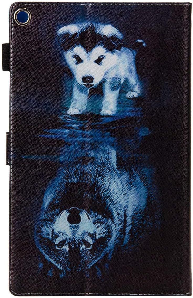 for Amazon Kindle Fire HD 10 Tablet 2019/2017 Case 9th and 7th Generation 10.1" with Pencil Holder Card Slots [Auto Sleep/Wake] Folio Stand PU Leather Magnetic Smart Flip Cover, Wolf & Dog