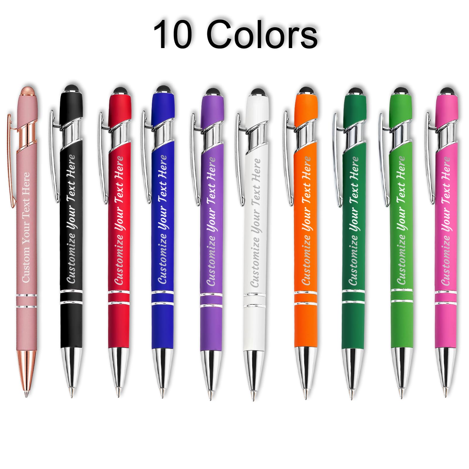 Bolígrafos personalizados con nombre, paquete de 100 bolígrafos personalizados a granel de tinta negra grabados personalizados con puntas de lápiz capacitivo para hombres, adultos,