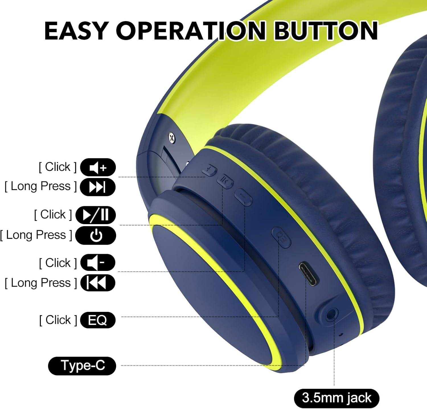 RORSOU B10 Wireless Bluetooth Over-Ear Headphones, Lightweight Folding Stereo Bass Headset with Mic, 50H Playtime, Volume Control, Bluetooth 5.3 Headphones for iPad/Travel/Tablet/PC (Blue)