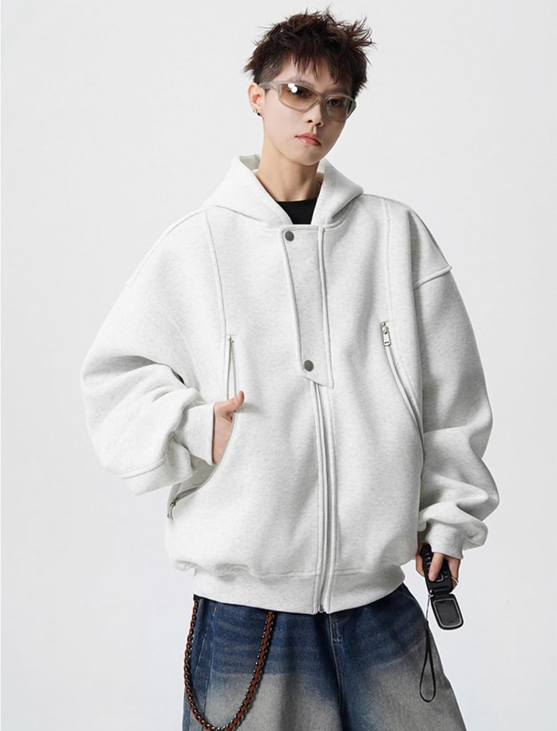 Men's Sport Spring Fall High-Street Couple Retro Loose Zipper Hooded Jacket