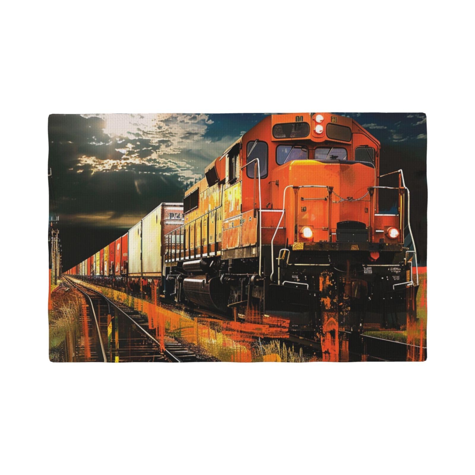 Freight Train Print Placemats Set, Heat Resistant Washable Placemat 12x18in Table Mats for Party Kitchen Dining Table Decoration Indoor Outdoor, Six Piece