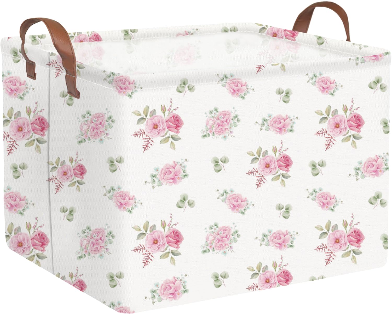 Rectangular Rose Pink Flower Basket for Girls,Waterproof collapsible basket for girls,Gift Baskets(Pink Rose)