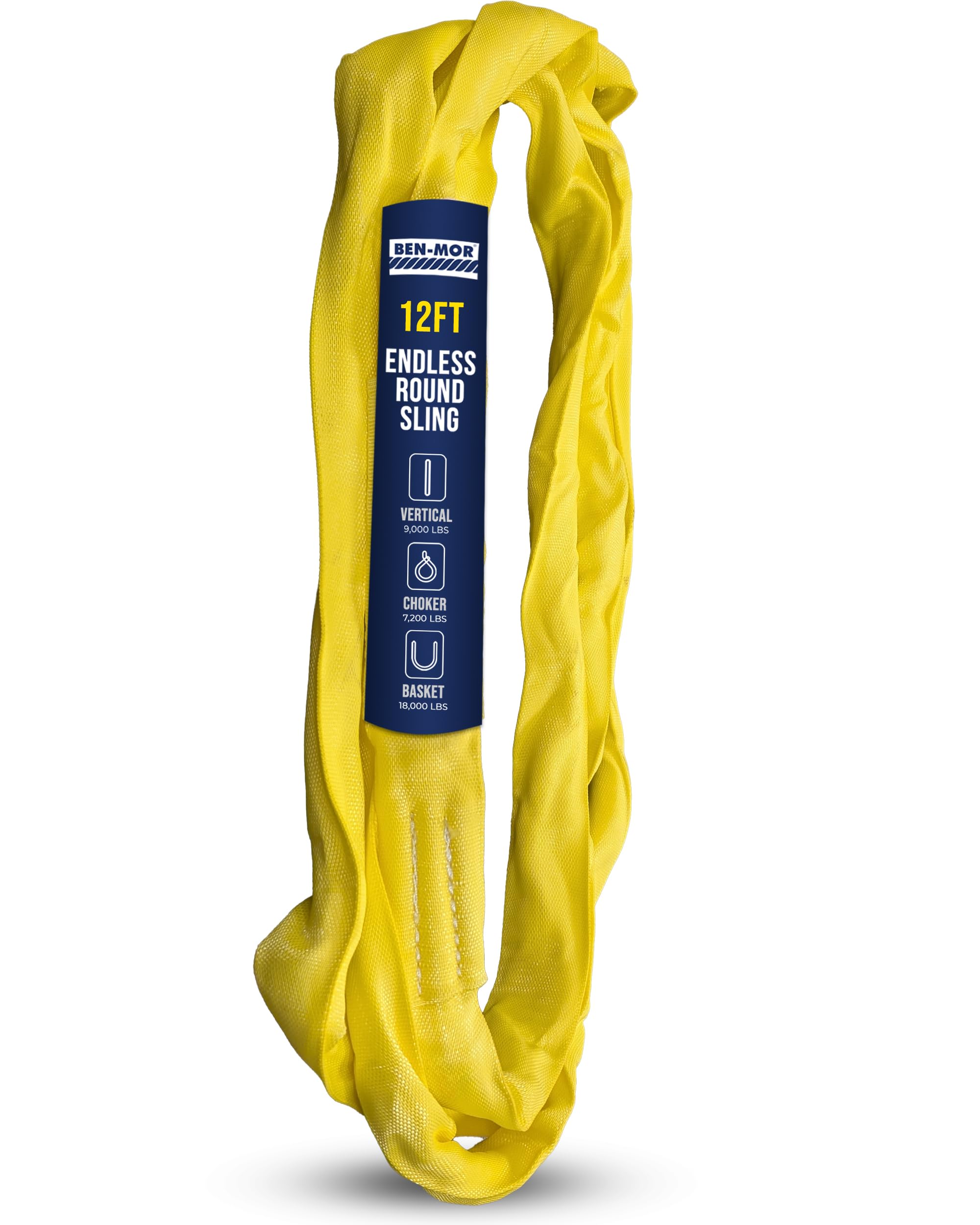 Ben-Mor Sangle de levage ronde 4,082 kg – Polyester Heavy Duty pour gréement, vertical, tour de cou et panier – 3,7 m Jaune
