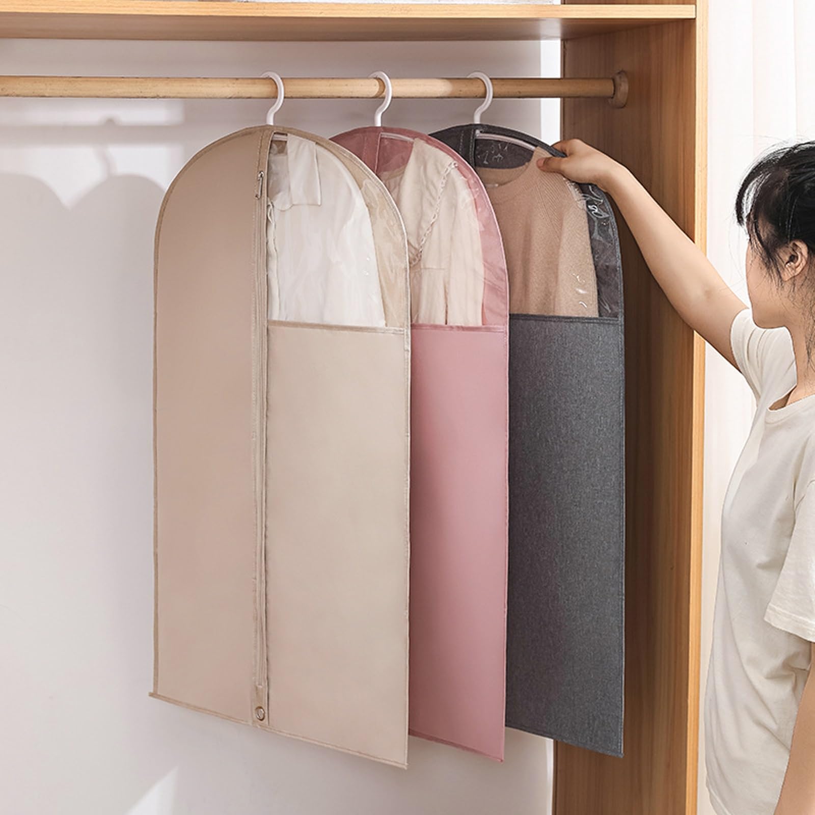 Borse porta abiti for appendere gli abiti - Set di 5 copri abiti for uomo e donna, ideali for abiti, magliette e pantaloni, ripostiglio(Pink,58 * 110cm)