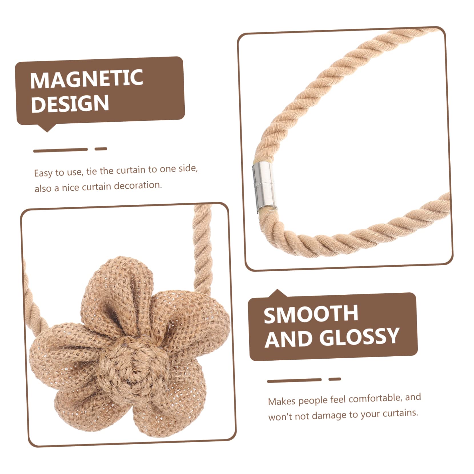 PRETYZOOM 8pièces Embrasses à Rideaux Magnétiques Coton Lin avec Fleurs Attaches Décoratives pour Fenêtres Et Intérieur