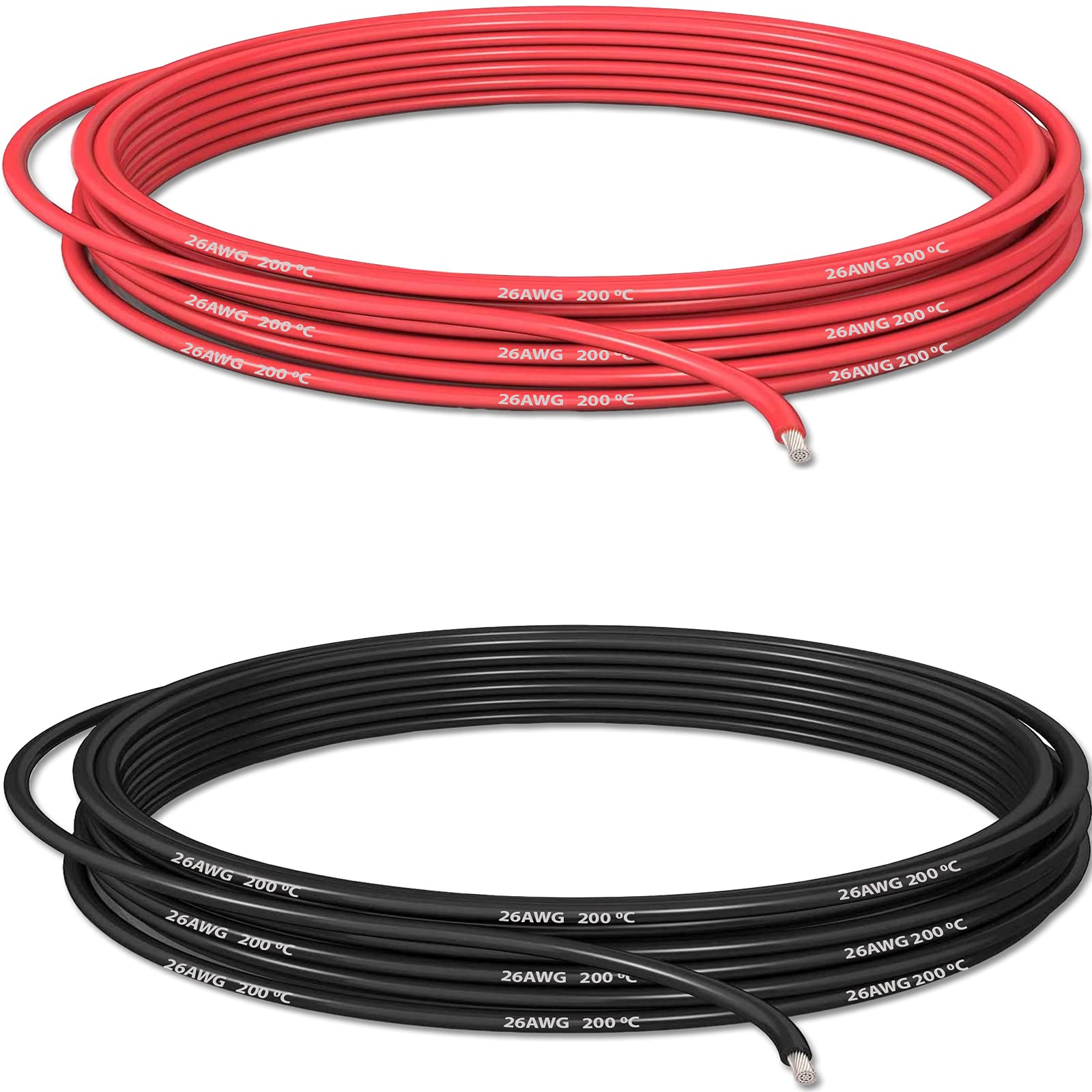 26 AWG / 0.14mm² Gauge Silicone Electrical Wire (3 Metres / 10ft Black) & (3 Metres / 10ft Red) Soft & Flexible Cable by UMTMedia®