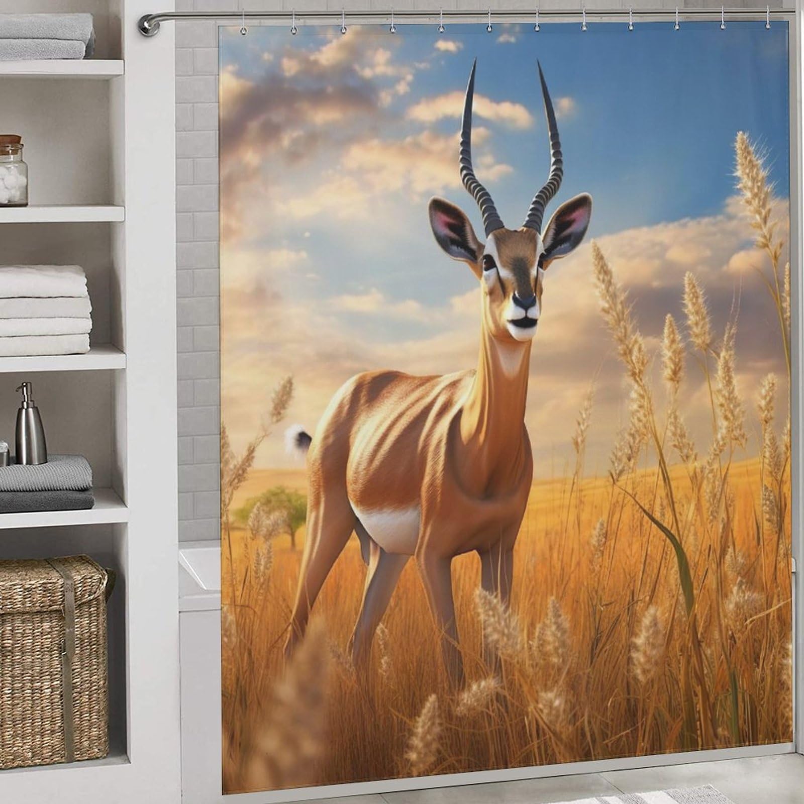 Rideau de douche imperméable Antilope en polyester lavable pour baignoire 183x183cm