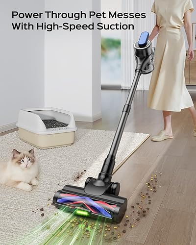 Miniatura 3 de Aspiradora inalámbrica, aspiradora ligera y recargable con cepillo 3 en 1, potente succión para suelos de alfombras y madera dura, pelo de mascotas,