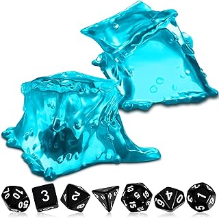 Deekin Dice Jail Gelatinous Cube Dice Prison Resin Dice Cage, 7 Role Playing Dice with Dice Container Black Polyhedral Dice Set Miniature Accessory for Gatherings Activity Party Game Gift Set (Blue)