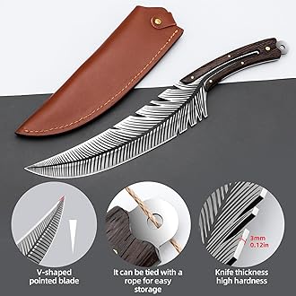 zarfand Professional Chef Knives, Sharp Feather Boning Knife Hand Forged High Carbon Steel Boning knife for Meat Cutting Cooking Knife with Sheath for Kitchen Outdoor