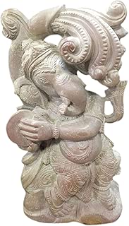 Mogul Interior Ganesha Spiritual Carved Precious Stone Statue Playing with Cymbals Decorative Statue