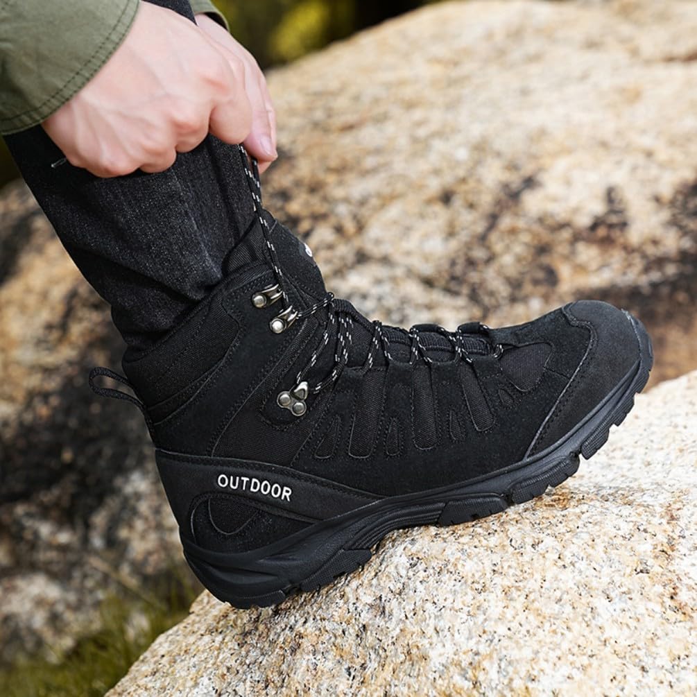 EinPlus Men's Military Tactical Boots: Water-resistant Leather Military Boots for Outdoor & Work