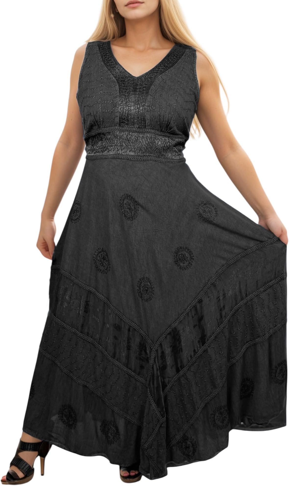 Women's 2025 Sleeveless Winter Long Maxi Dress - Embroidered Formal Dresses for Women with Elegant V Neck